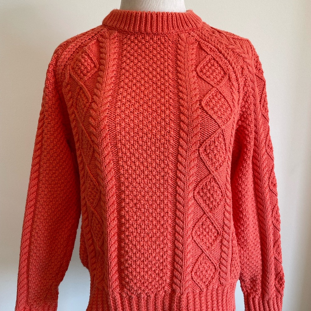 LL Bean Signature Signature Fisherman Cable Knit Sweater Sz Large